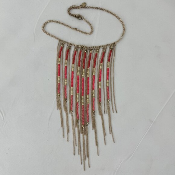 Boho-Chic Fringe Necklace Multicolor Beads Gold Tone Chains By Claires 19" -21" - Picture 1 of 7